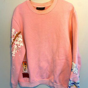 LARGE PINK JAPANESE EMBROIDERED/SCREEN PRINTED/SMOCKING CREWNECK